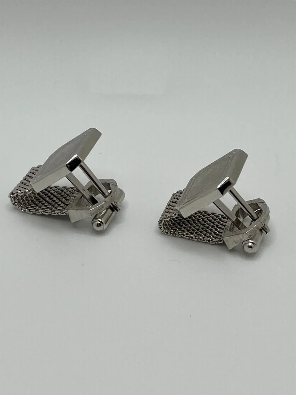 VTG 1960s Silver Tone Geometric Cufflinks Mid Century Modern Atomic Mad Men MCM